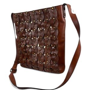 Patricia Nash Twisted Braid Leather Toast Brown Raiano Crossbody Hand Bag‎